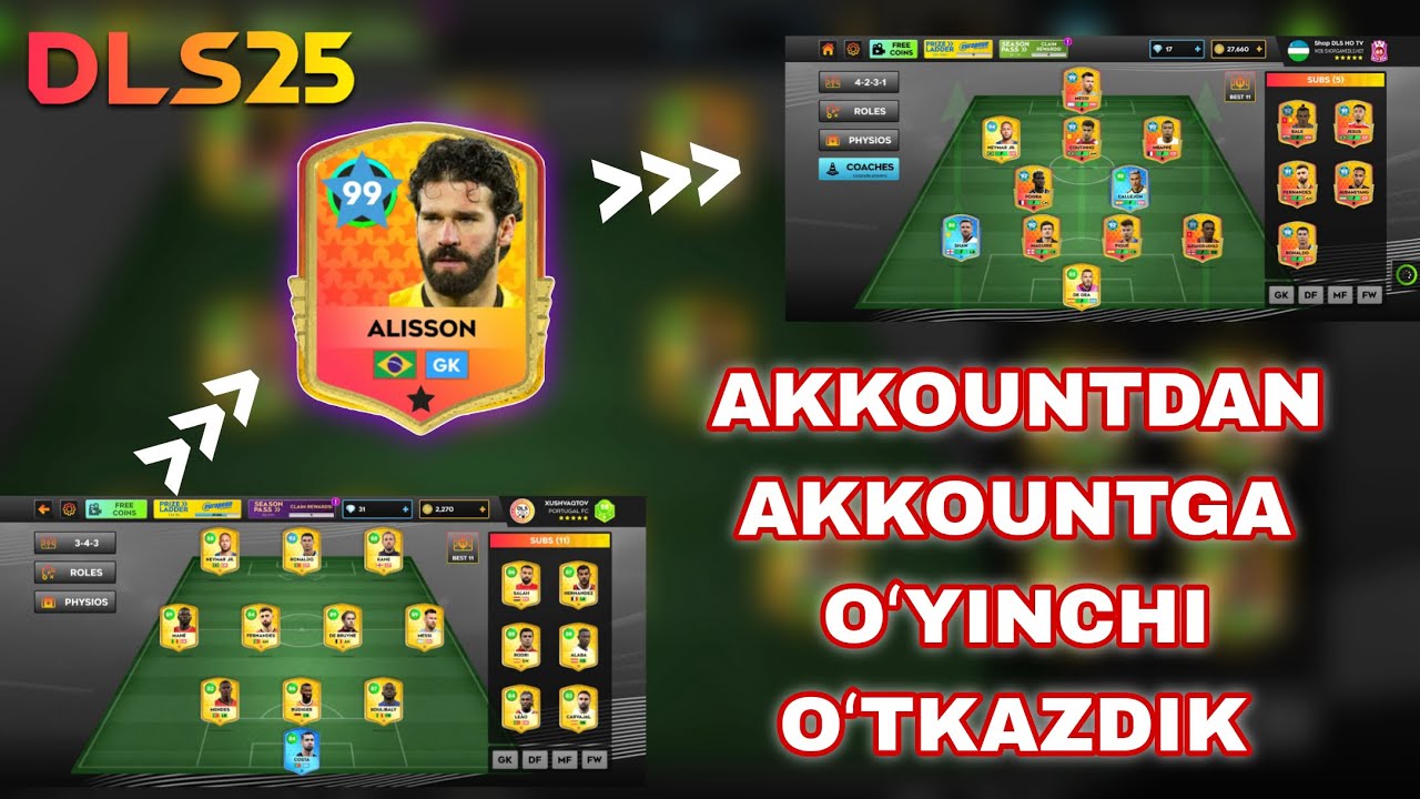 DLS25 SUPER YANGILIK🤩🤩 FUTBOLCHI OʻTKAZISH SIRI.  AKKAUNTDAN AKKAUNTGA FUTBOLCHI OʻTKAZA OLDIK🥳🥳
