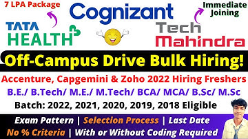 🔴Cognizant | Tata Health | Tech Mahindra Direct Hiring 2022 |2021 |2020 | 2019 Batch | Salary 7 Lakh