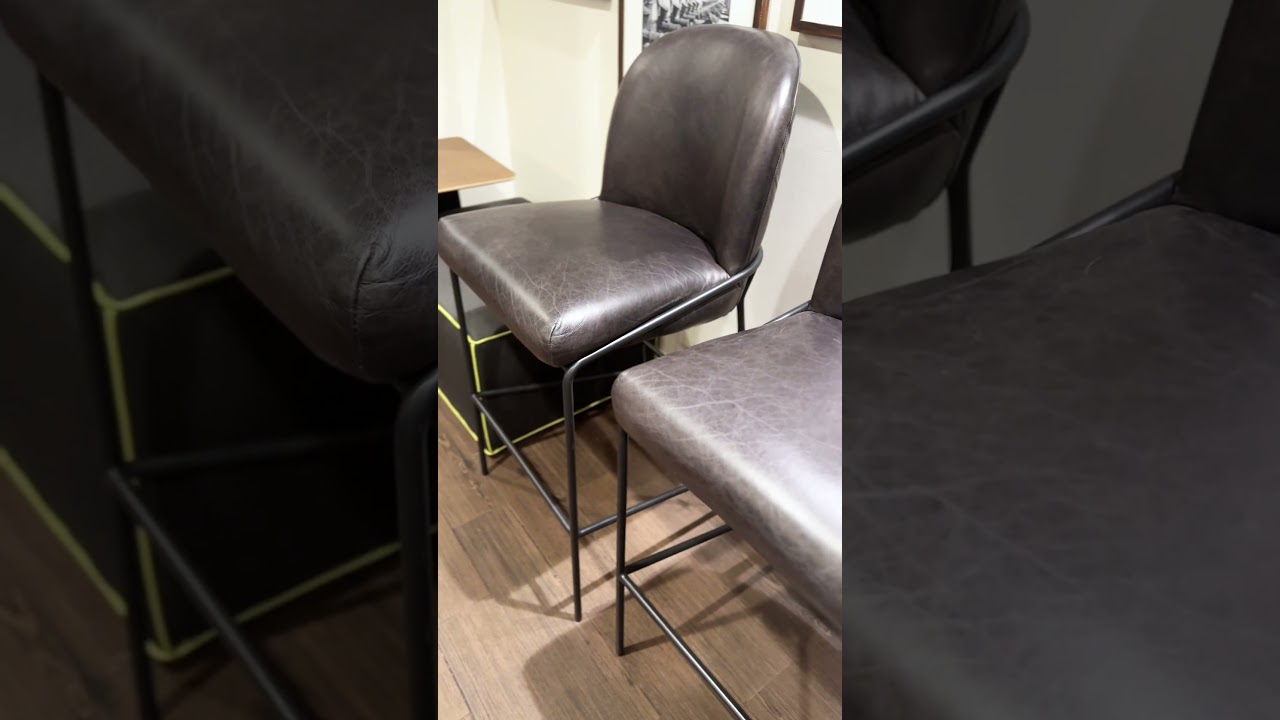 Modern Metal and Faux Leather Bar Stools  CHITA Counter Height Bar Stools - Vegan Leather Bar Stools