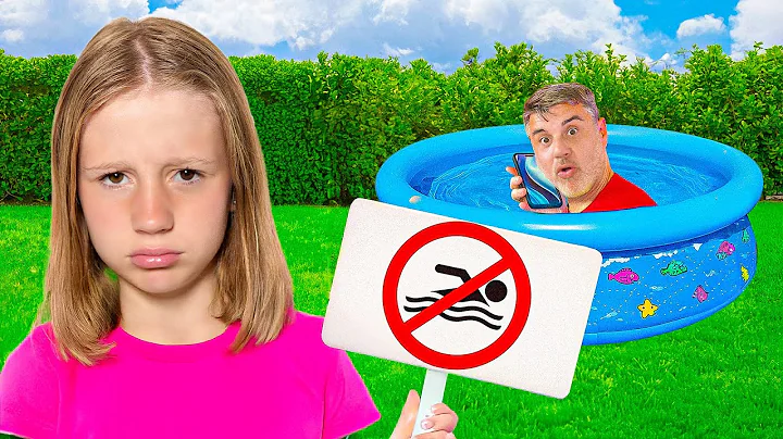 Dad shows Nastya and the kids the safety rules in the pool