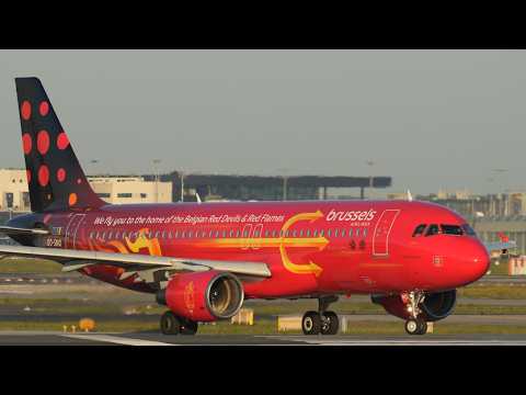 RedDevils & Red Flames 😍 Brussels Airlines A320 (OO-SNO) Golden Hour Takeoff in Frankfurt