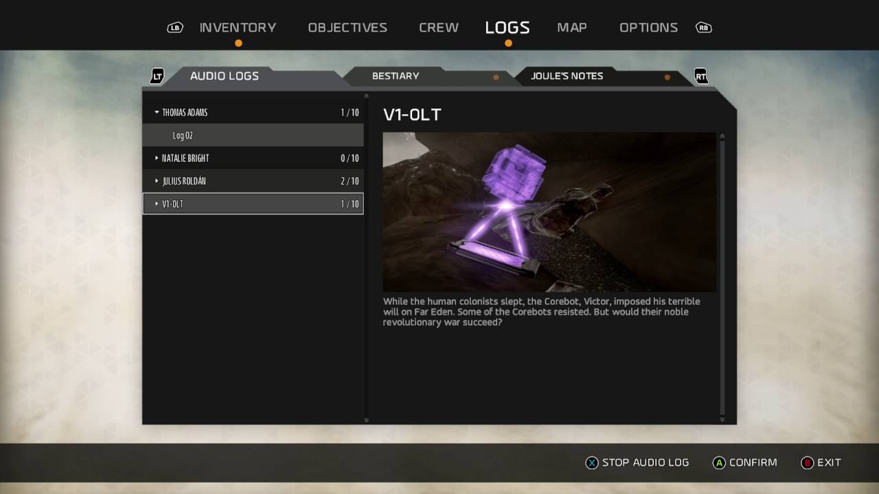 ReCore - More Power: Audio Log V1-OLT Log 01 (Violet) Thomas Adams (Pylon 512 Location) XB1