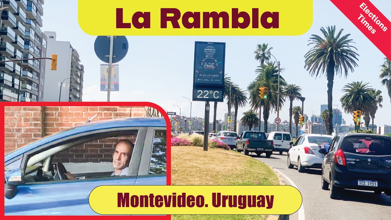 Scenic Drive along Montevideo's Rambla (Promenade). Río de la Plata Coast, Uruguay