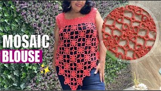 HOW TO CROCHET A MOSAIC BLOUSE  - EASY AND FAST - BY LAURA CEPEDA