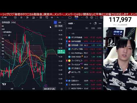 9/21、急落ヤバすぎ。FOMCショックで日本株大暴落。日経平均450円急落かつ半導体、グロース株が大暴落でヤバい。ドル円148円まで円安加速。米国株、ナスダックも金利急騰で急落。