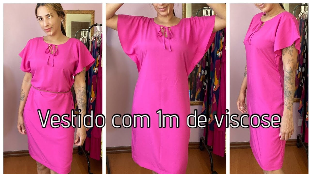 Vestido com 1 metro de Viscose! Manga meia Lua. Costura fácil , DIY