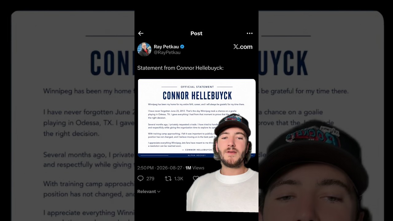 BREAKING: Connor Hellebuyck Publicly Requests Trade From the Winnipeg Jets #winnipegjets