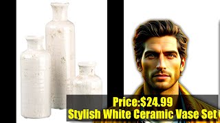 Buy Sullivans White Ceramic Vase Set, Farmhouse Decor, Home Decorative Vase, Vases For Your Kitchen,