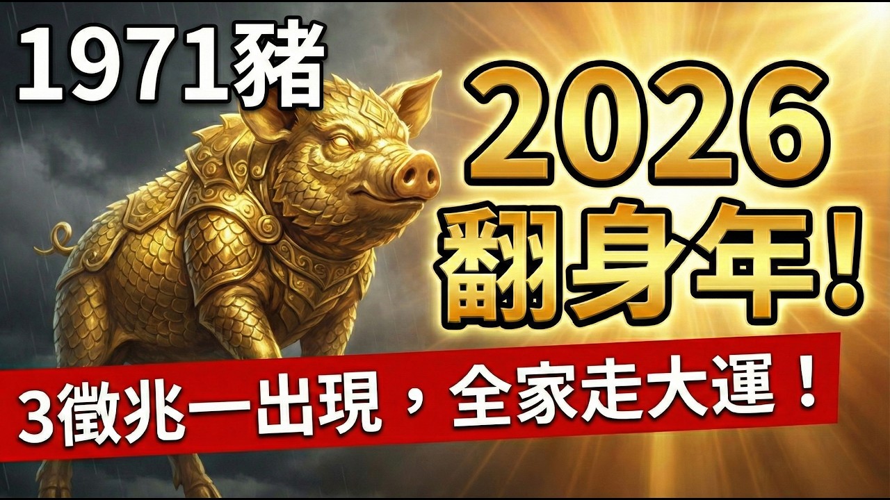1971年的豬，2026年是你的『翻身年』！家運從此由衰轉盛，這3個徵兆一出現，全家都要走大運了！#1971年屬豬 #2026生肖豬運勢 #屬豬2026運勢 #1971年生肖豬 #翻身 #轉運 #風水