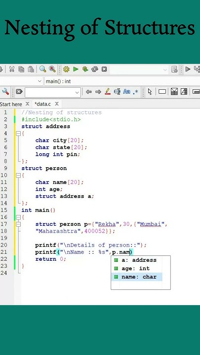 #113 Nesting of structures || Nested structure || struct data type || C ...