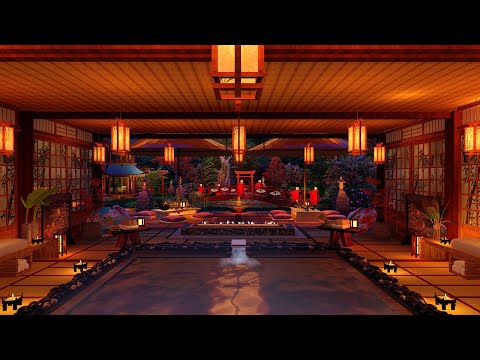 Japanese Onsen ASMR Ambience 🌿🌛 Relaxing Spa Sounds For Sleep, Relax Or Focus In A Japanese Garden.