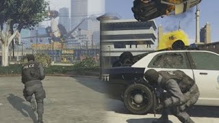 GTA 5 - Pedestrian Riot VS SWAT + Angry Planes = WW3