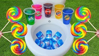 Rainbow Lollipops VS Coca Cola, Fanta, Sprite, Fruko and Mentos in the toilet