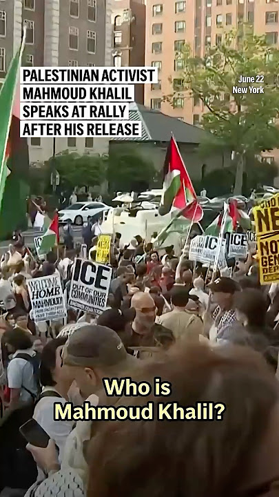 Palestinian activist Mahmoud Khalil speaks at rally after his release