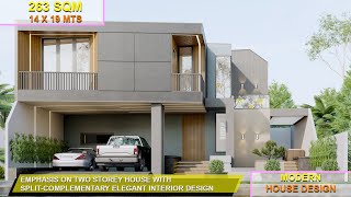 EMPHASIS ON TWO STOREY HOUSE WITH SPLIT-COMPLEMENTARY ELEGANT INTERIOR DESIGN