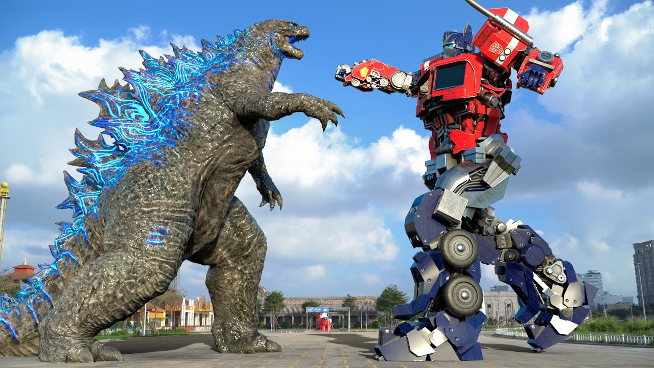 Transformers Le dernier chevalier  Optimus Prime vs Godzilla Fight Scene  Comosix Tech HD