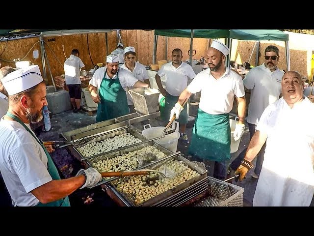 Salted Fritters Cooked in Amazing Machine. Italy Street Food