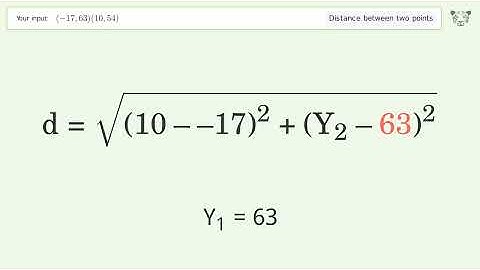 Find the distance between two points p1 (-17,63) and p2 (10,54): Step-by-Step Video Solution