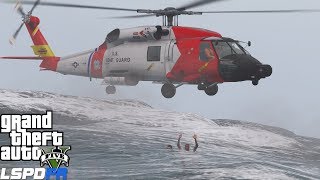 GTA 5 LSPDFR Coastal Callouts Coast Guard Jayhawk Helicopter Rescues Man Overboard