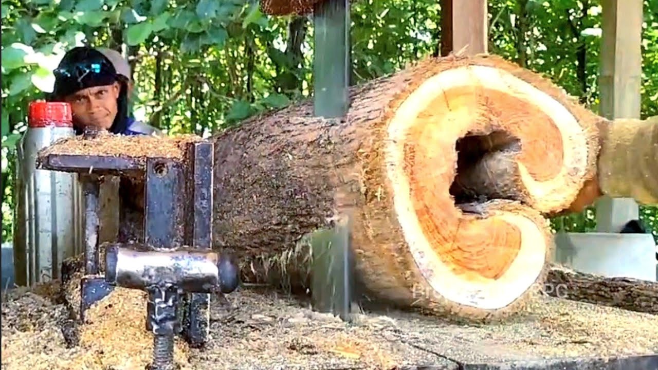 Membuat Kayu Berlubang Menjadi balok bahan rumah joglo - Gergaji bandsaw rakitan 