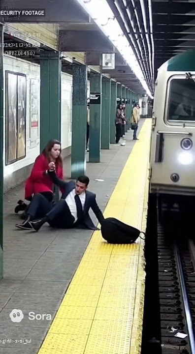 Woman's quick reflexes save man from oncoming express train! 🚇🦸‍♀️ #SubwayHero #CloseCallsRetry