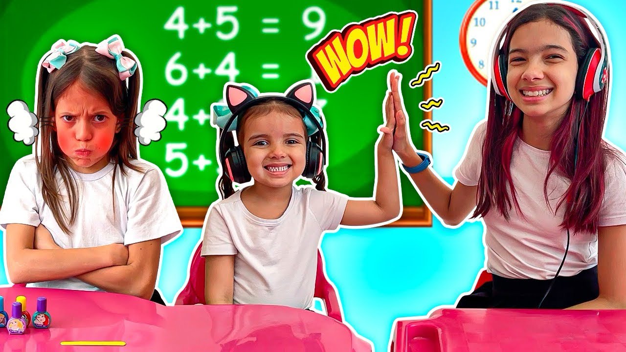 Julinha e Manu em novas regras de conduta para criança na escola e no ônibus escolar.