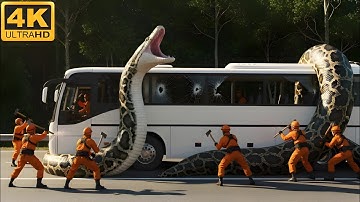 Giant Python Attacks Passenger Bus | Epic Battle: Rescue Team Vs Giant Python 