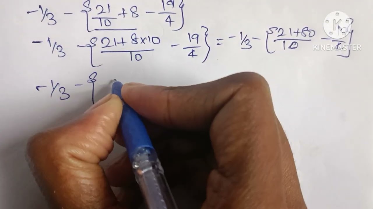 Simplify (-1/3) -{1/(2/3*5/7)+8-(5-1/2-1/4) } 