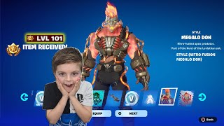 My 10 Year Old Kid Reaction Gifting Him NEW Fortnite TIER 100 Battle Pass Skin Unlocking MEGALO DON