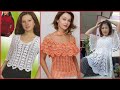 Latest top demanding crochet knitting double sheath caplet blouse design for usa women's