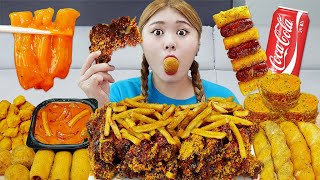MUKBANG BHC 신메뉴 레드킹폭립 치킨 분모자떡볶이 사이드 먹방! Korean Fried Chicken Spicy tteokbokki EATING | HIU 하이유