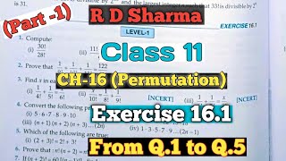RD Sharma Class 11 Ex. 16.1 Solutions Chapter 16 ( Permutation )|From Q.1 to Q.5 | Part-1 screenshot 4