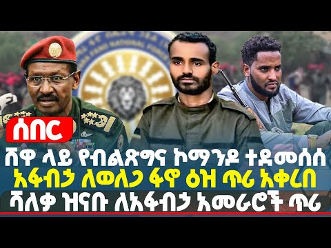 ሰበር ሸዋ ላይ የብልጽግና ኮማንዶ ተደመሰሰ አፋብኃ ለወለጋ ፋኖ ዕዝ ጥሪ አቀረበ ሻለቃ ዝናቡ ለአፋብኃ አመራሮች ጥሪ