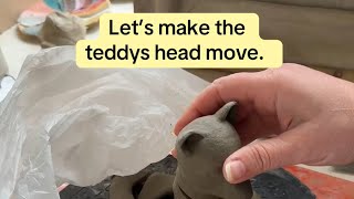Turning teddy’s head. Free sculpture class teddy was made using a template link in description.