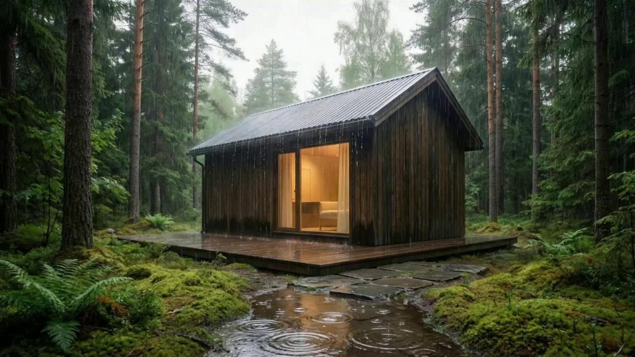 Warm Forest Cabin in the Rain – Deep Sleep Retreat
