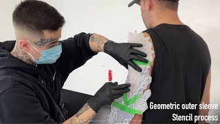 Stencil Tattoo process - Geometric outer sleeve