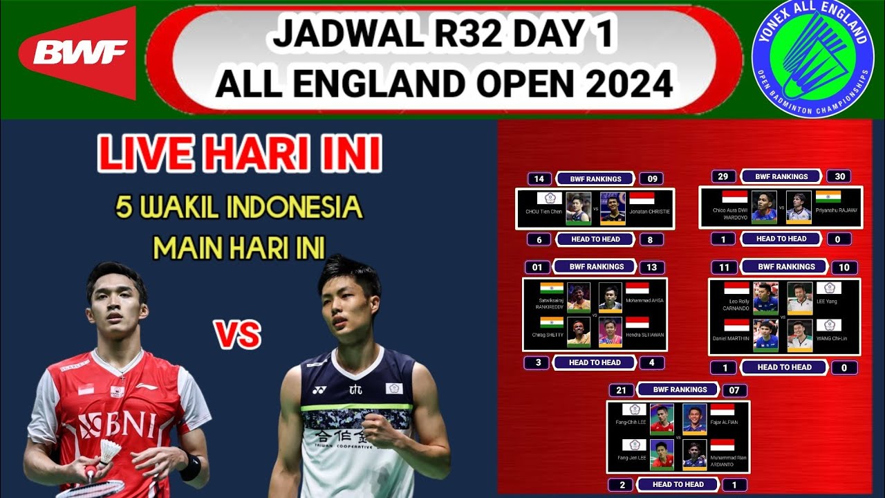 Jadwal All England Hari Ini ¬ JOJO vs CHOU TIEN CHEN¦THE DADDYS vs