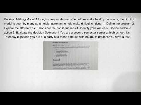 Decision Making Model Although many models exist to help us make healthy decisions, the DECIDE model