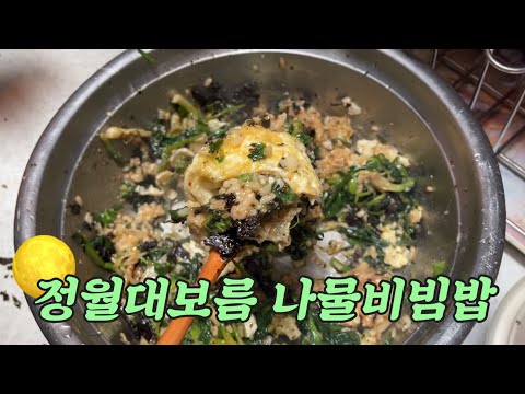 【집밥】정월대보름에 먹는 나물비빔밥 취나물 시금치나물 파무침 <strong>냉이무침</strong> 듬뿍 맛있다!
