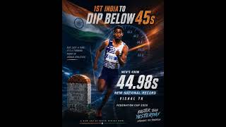 "FIRST INDIAN BELOW 45s 🔥"#trending #IndianAthletics #NationalRecord #Athletics #India #youtube