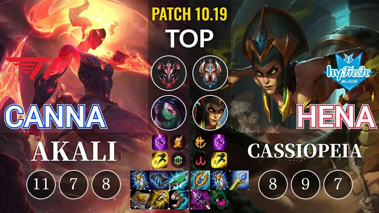 T1 Canna Akali vs hyF Hena Cassiopeia Top - KR Patch 10.19