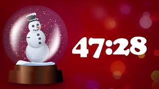 60 Minutes 1 Hour Timer, Christmas Music, Animated Snowman Snow Globe, White Numbers, Red Backdrop