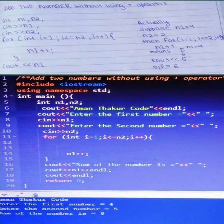 ADDING TWO NUMBERS WITHOUT USING ARITHMETIC OPERATION.// BY aman thakur ...