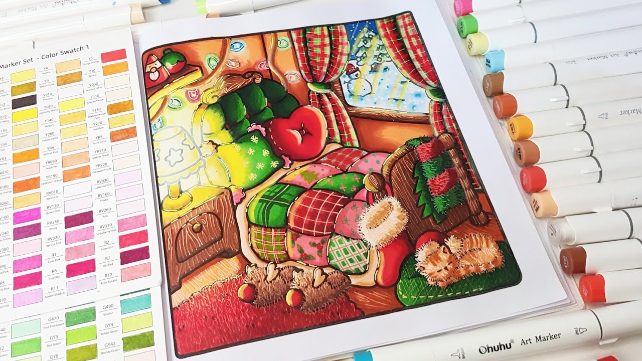 Color With Me (ASMR) | Cozy Christmas by Coco Wyo Coloring Book | Using Ohuhu Markers
