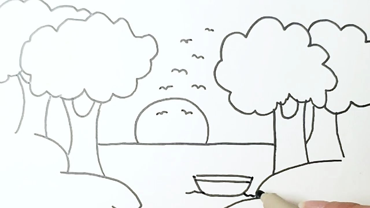 Simple Landscape Drawing 🏡⛰️ | Vẽ Phong Cảnh Đơn Giản Cho Bé | Easy Nature Art 