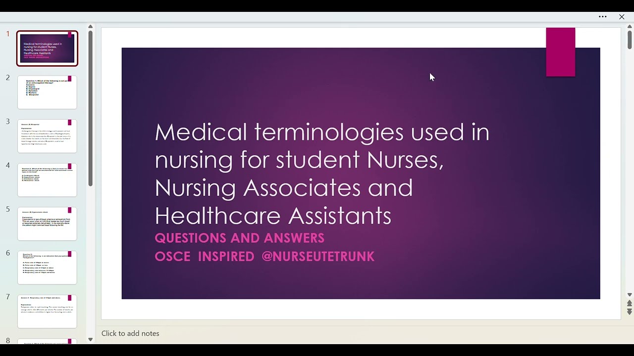 How to understand medical terminologies for student Nurses, Nursing Associates Q and As 