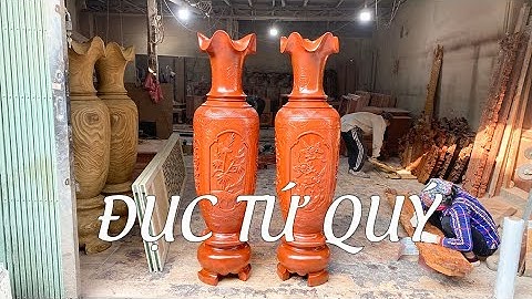 Lục bình gỗ xà cừ đỏ cao 1m6 đục tích tứ quý sơn màu vecni cực đẹp