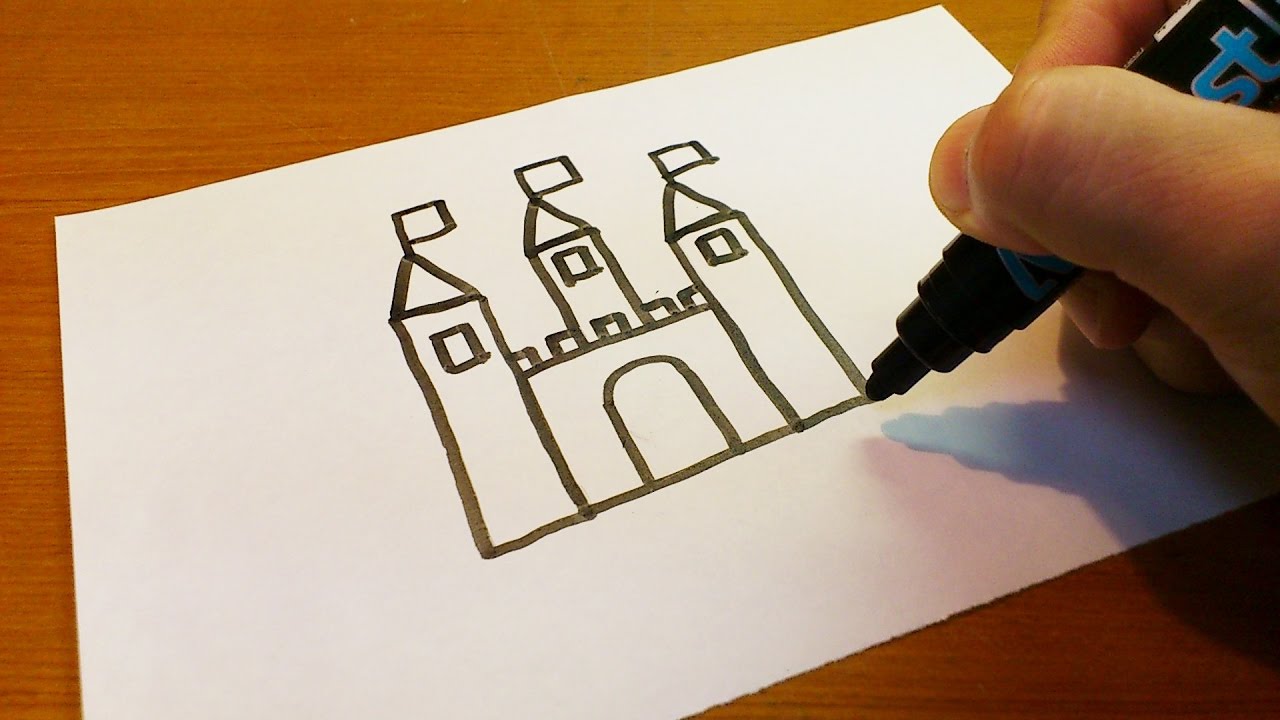 Very Easy ! How to Draw a Castle - art on paper - YouTube