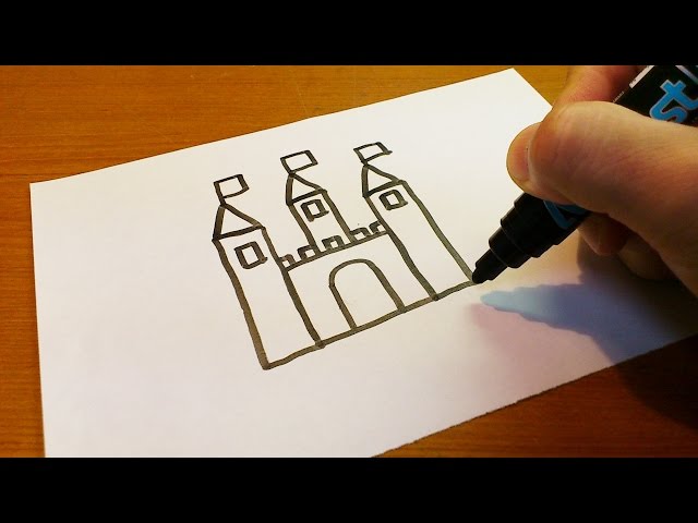 Very Easy ! How to Draw a Castle - art on paper 