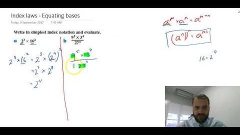 Index Laws equating bases to solve for unknown exponent or power part 1